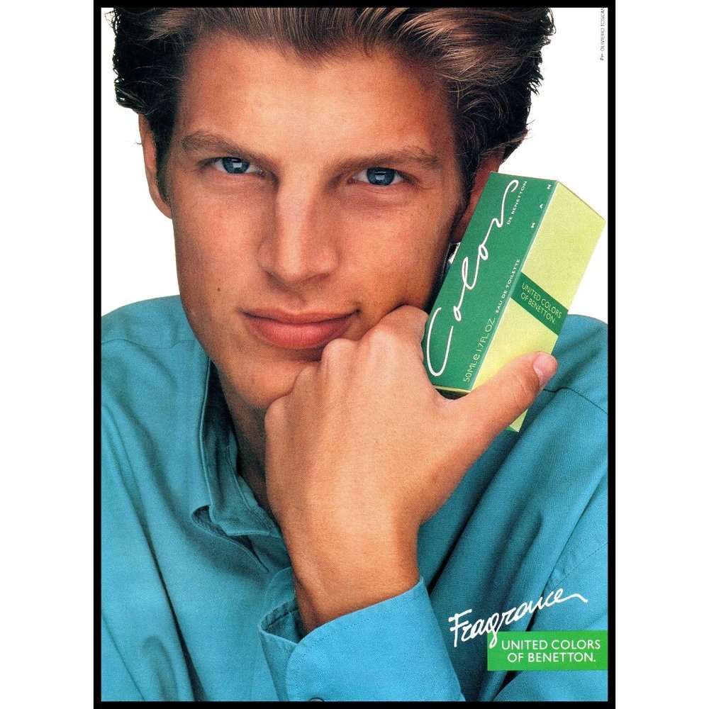 1993 United Colors of Benetton Fragrance Vintage Print Ad 90s Blue Shirt Photo